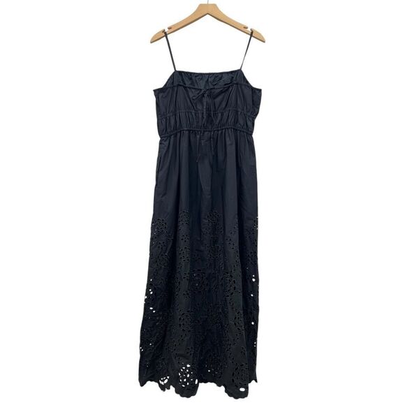 Madewell Embroidered Tank Midi Dress in Black Poplin NS131 size 14 NWT - Picture 6 of 8